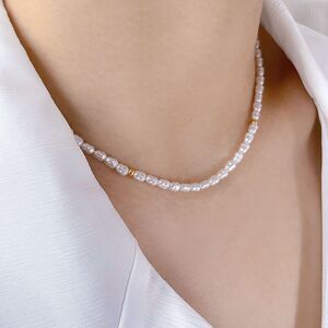 Elegant White and Gold freshwater Pearls Beaded 18K GP Necklace